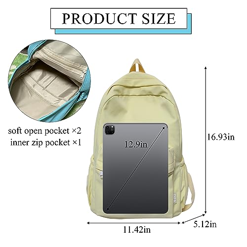 Extolove Cute Aesthetic Backpack Y2K Simple Solid Color Kawaii Backpacks Travel Laptop Backpack (Yellow) - Image 3