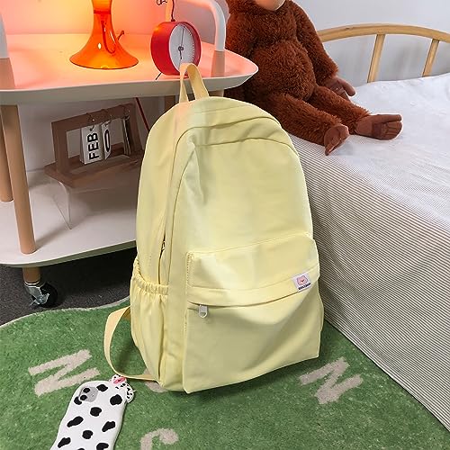 Extolove Cute Aesthetic Backpack Y2K Simple Solid Color Kawaii Backpacks Travel Laptop Backpack (Yellow) - Image 5