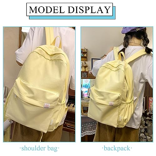 Extolove Cute Aesthetic Backpack Y2K Simple Solid Color Kawaii Backpacks Travel Laptop Backpack (Yellow) - Image 2