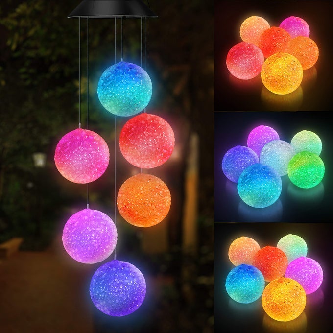 COLOR CHANGING SOLAR POWER WIND CHIME SPIRAL SPINNER CRYSTAL BALL WIND MOBILE PORTABLE WATERPROOF OUTDOOR DECORATIVE ROMANTIC WIND BELL LIGHT FOR PATIO YARD GARDEN HOME CRYSTAL BALL