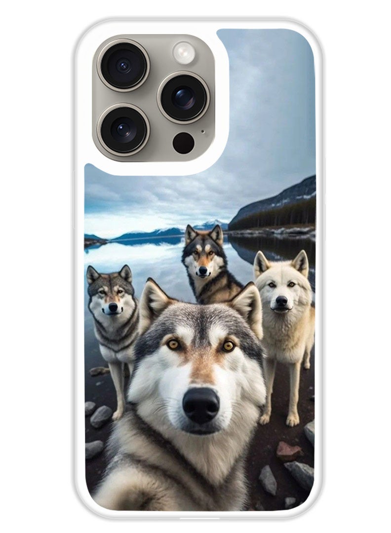 Theodor Protective Case Cover For APPLE IPHONE 15 Pro Max Wolf Selfie (White Bumper) - Image 1