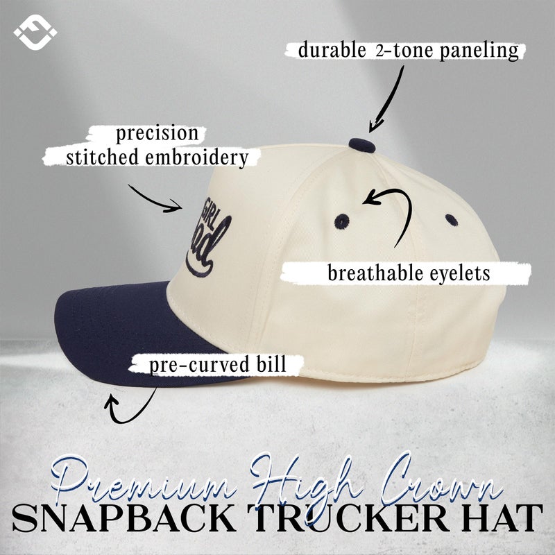 Funky Junque Girl Dad Hat for Men Embroidered Vintage Canvas Adjustable Trucker Baseball Cap Navy Beige - Girl Dad - Navy/Beige - Image 3