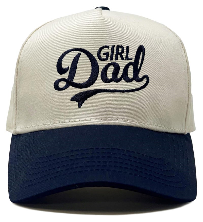 Funky Junque Girl Dad Hat for Men Embroidered Vintage Canvas Adjustable Trucker Baseball Cap Navy Beige - Girl Dad - Navy/Beige - Image 1