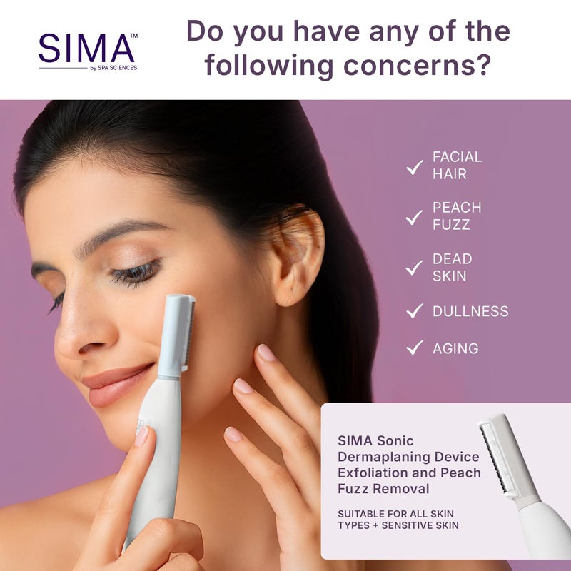SPA SCIENCES - SIMA Patented Dermaplane Razor for Women Face – Painless 2-in-1 Facial Exfoliation & Peach Fuzz Hair Removal – Anti-Aging – 3 Speeds – Rechargeable – 7 Weeks Treatment - Image 3