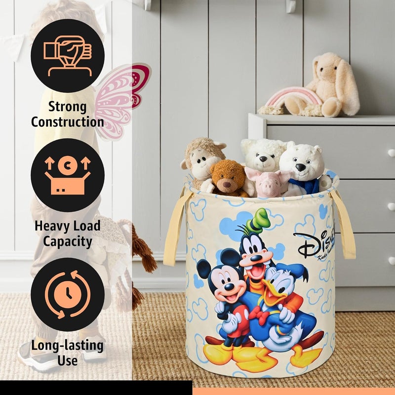 Kuber Industries Foldable 45L Toys Organizer for Kids Room - Soft Toys Storage Bag/Basket/Container with Handles | Disney Print - Cream - Image 4