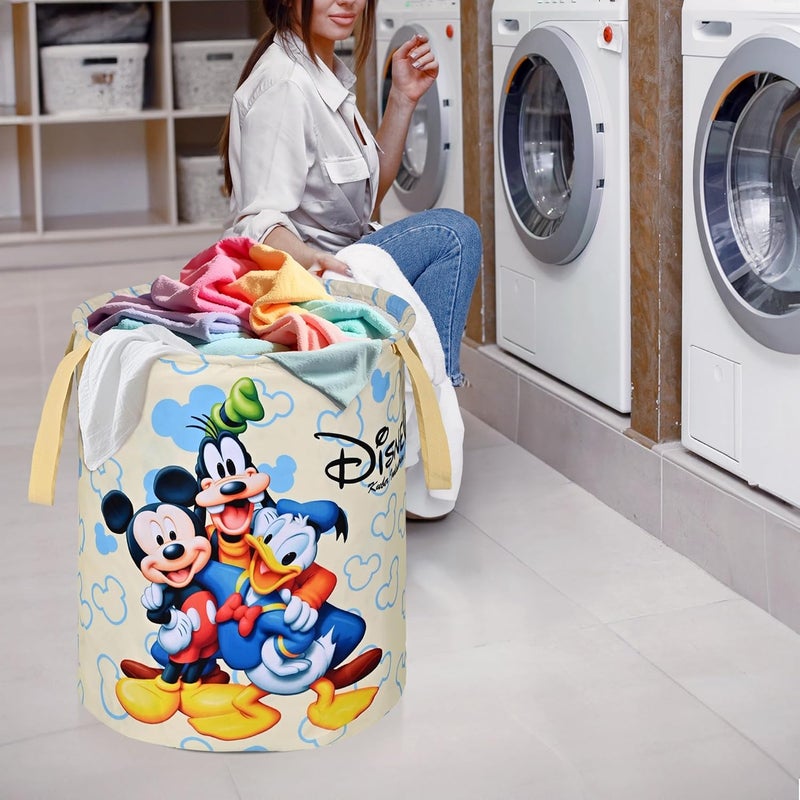 Kuber Industries Foldable 45L Toys Organizer for Kids Room - Soft Toys Storage Bag/Basket/Container with Handles | Disney Print - Cream - Image 2