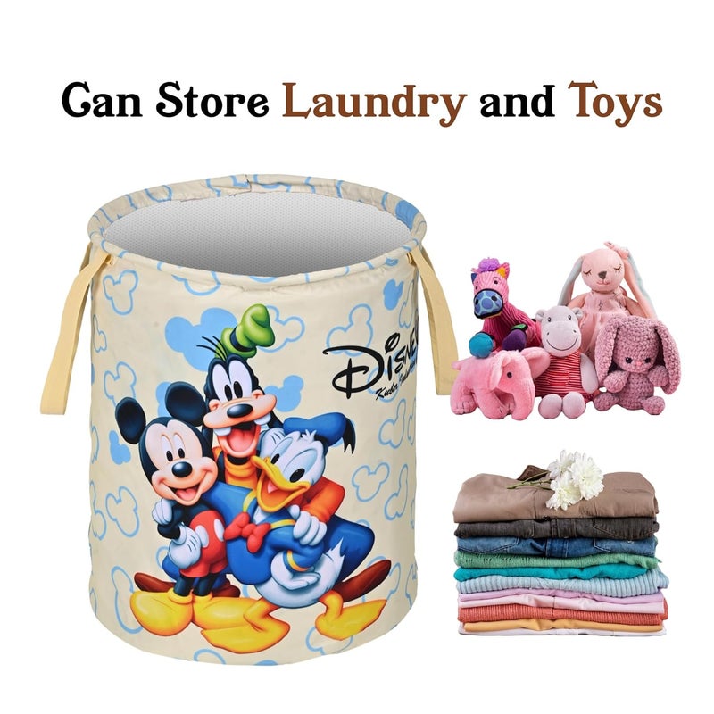 Kuber Industries Foldable 45L Toys Organizer for Kids Room - Soft Toys Storage Bag/Basket/Container with Handles | Disney Print - Cream - Image 5