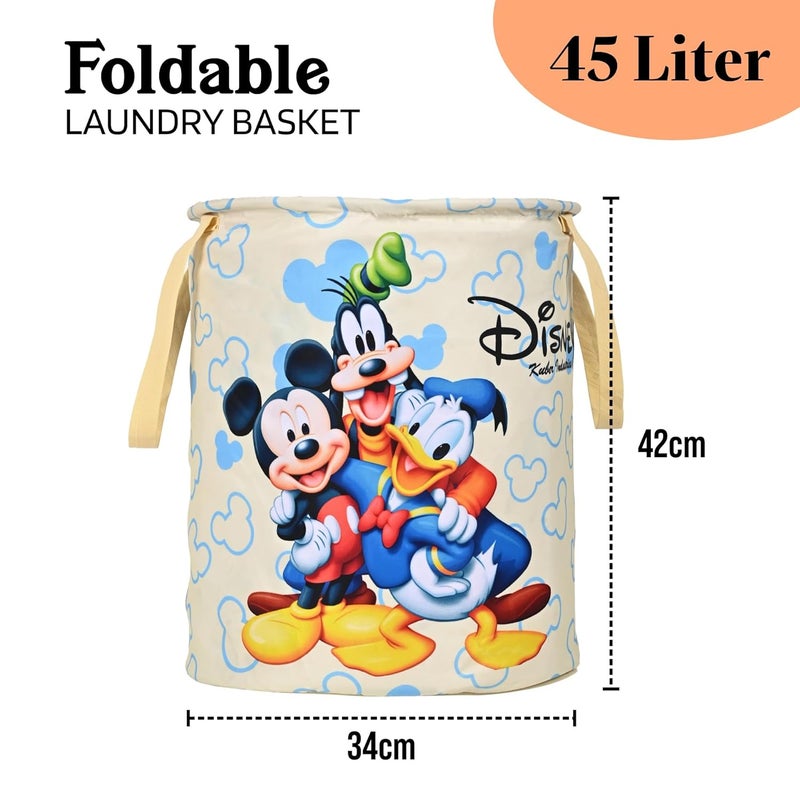 Kuber Industries Foldable 45L Toys Organizer for Kids Room - Soft Toys Storage Bag/Basket/Container with Handles | Disney Print - Cream - Image 3