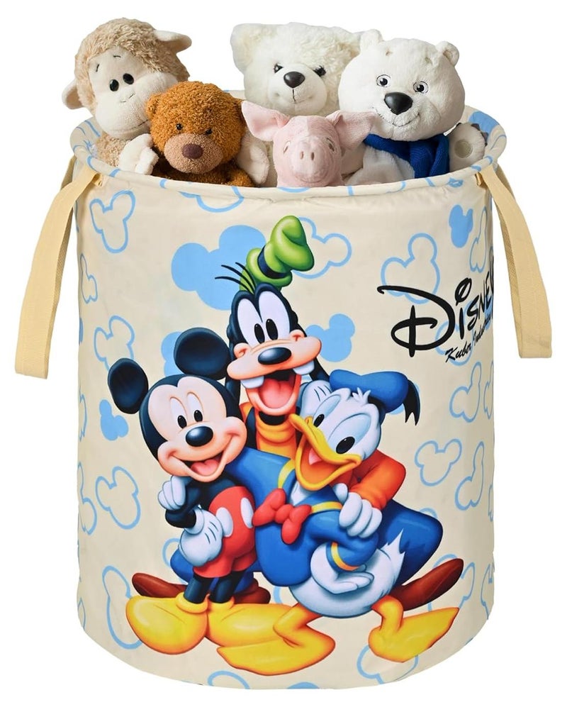 Kuber Industries Foldable 45L Toys Organizer for Kids Room - Soft Toys Storage Bag/Basket/Container with Handles | Disney Print - Cream - Image 1