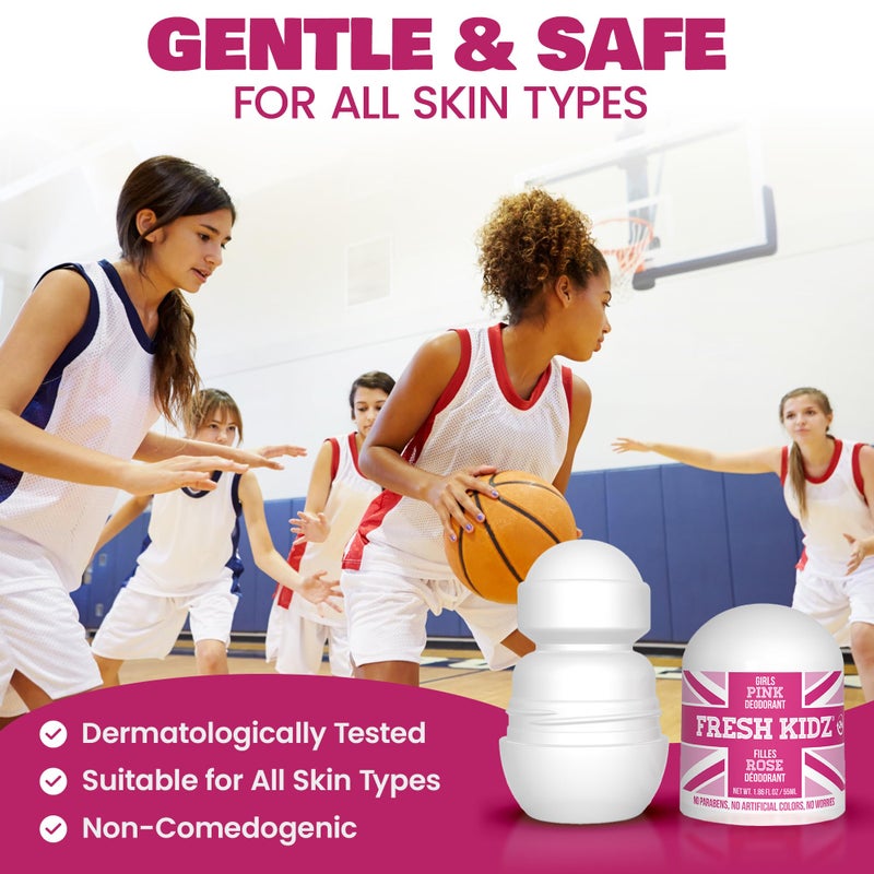 Fresh Kidz Roll On Deodorant for Kids and Teens - Baking Soda and Aluminum-free 24 Hour Protection for Sensitive Skin - Girls "Pink" 1.86 fl.oz. - Image 4