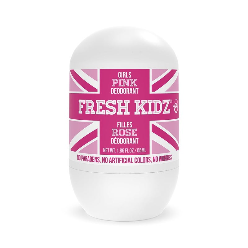Fresh Kidz Roll On Deodorant for Kids and Teens - Baking Soda and Aluminum-free 24 Hour Protection for Sensitive Skin - Girls "Pink" 1.86 fl.oz. - Image 1