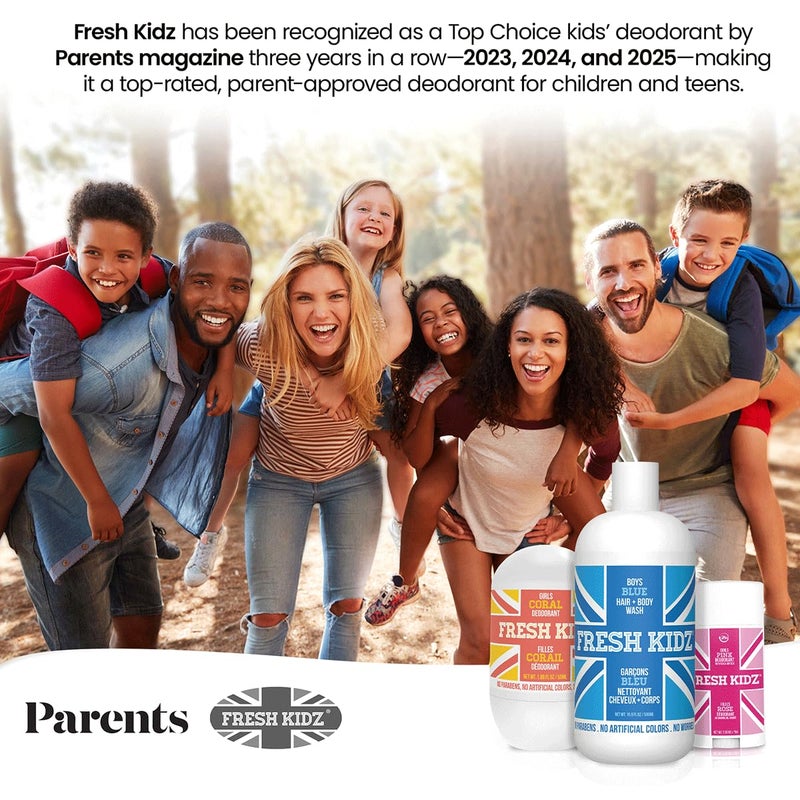 Fresh Kidz Roll On Deodorant for Kids and Teens - Baking Soda and Aluminum-free 24 Hour Protection for Sensitive Skin - Girls "Pink" 1.86 fl.oz. - Image 2