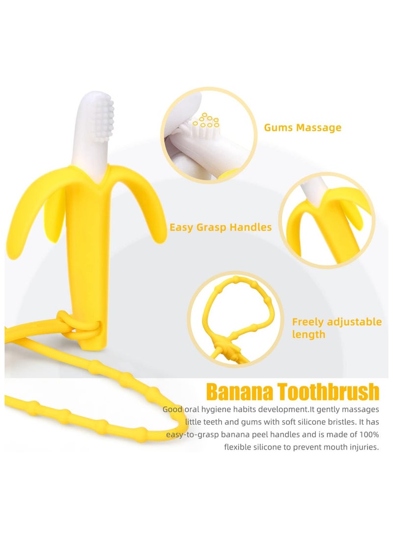 Mr. Penda - 6 Pack Giraffe Baby Teething Toys and Natural Organic Food Feeder,  Pacifier Banana Baby Teether, Chew Toys Fresh Fruit Feeding 2 Teethers and 1 Feeder with 3 Silicone Sacs (Blue Yellow) - Image 1