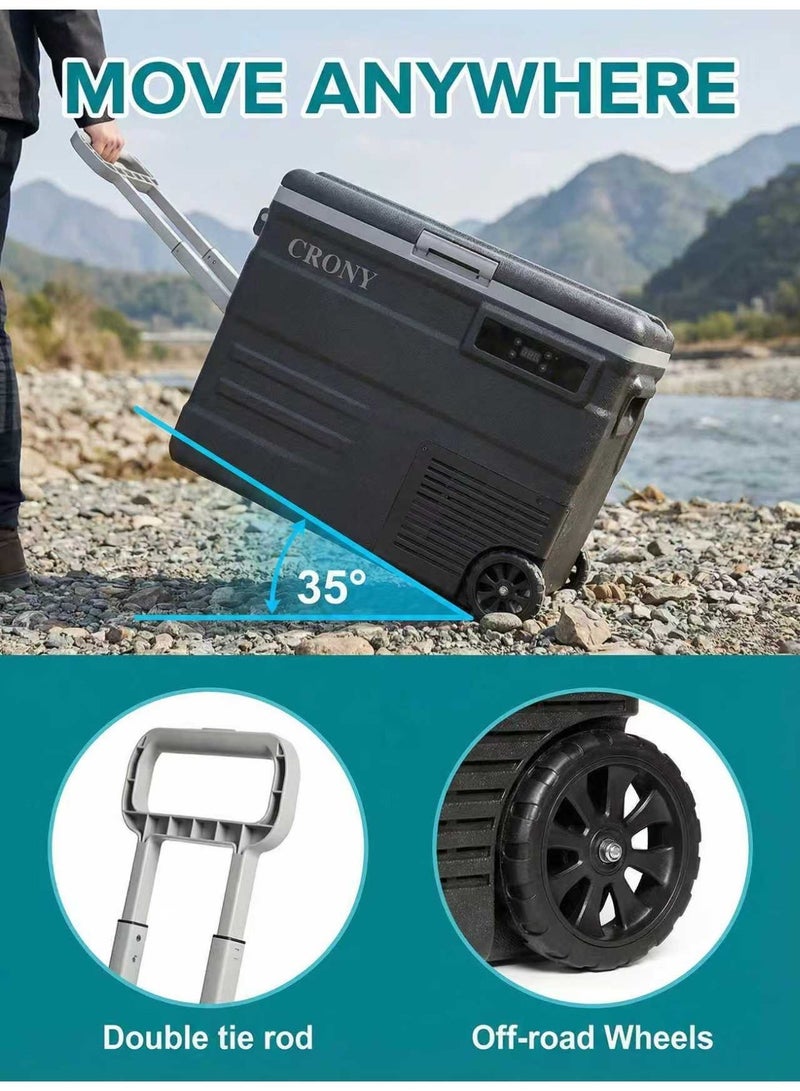 CRONY 45L Portable Car Refrigerator/Freezer -20°C, 12V/24V DC and 100-240V AC dual power supply, with wheels, handle, LED panel, battery protection, for refrigerating food, suitable for cars, trucks, RVs, homes, travel, and camping. - Image 3