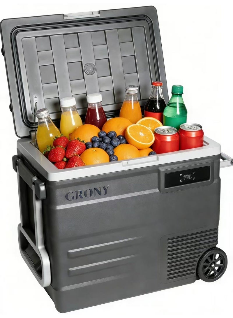 CRONY 45L Portable Car Refrigerator/Freezer -20°C, 12V/24V DC and 100-240V AC dual power supply, with wheels, handle, LED panel, battery protection, for refrigerating food, suitable for cars, trucks, RVs, homes, travel, and camping. - Image 1