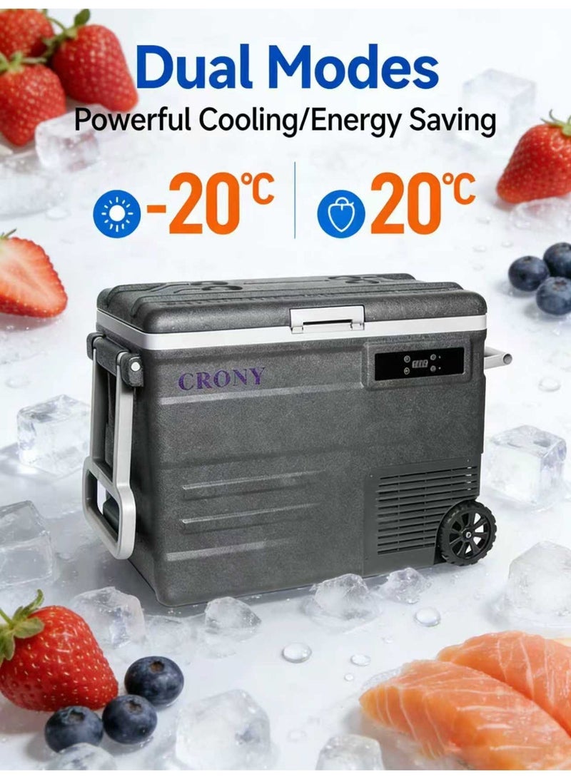 CRONY 45L Portable Car Refrigerator/Freezer -20°C, 12V/24V DC and 100-240V AC dual power supply, with wheels, handle, LED panel, battery protection, for refrigerating food, suitable for cars, trucks, RVs, homes, travel, and camping. - Image 3