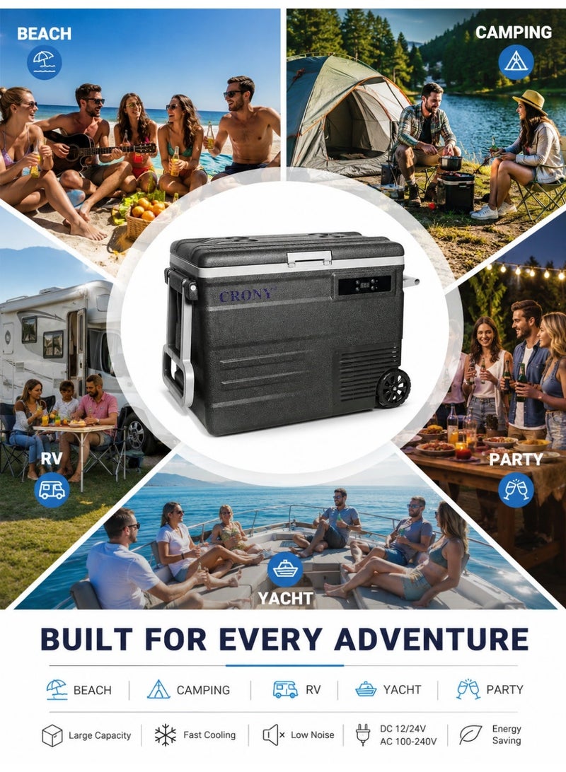 CRONY 45L Portable Car Refrigerator/Freezer Deep cooling to -20°C, 12V/24V DC and 100-240V AC dual power supply car refrigerator, outdoor refrigerator with wheels/handles/LED panel/battery protection, for food refrigeration, car, home, travel and camping. - Image 4