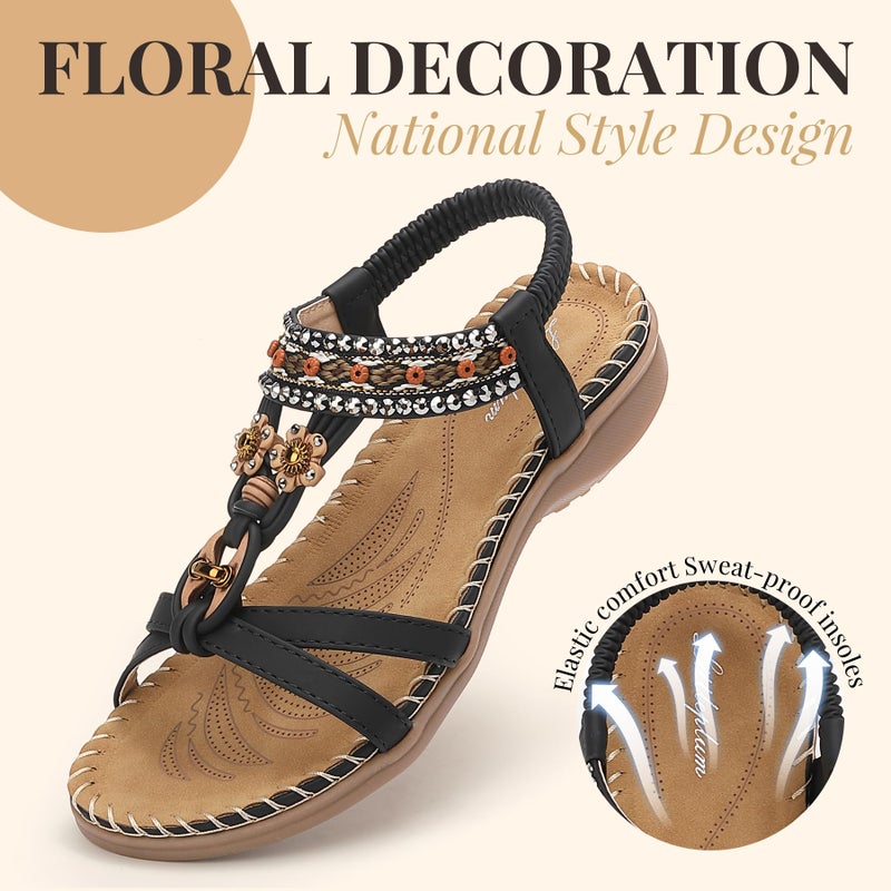 Littleplum Sandals for Women Arch Support Handmade Sandals Women's Summer Beach Sandals Comfort Walking Shoes Bohemian Flip Flops Womens Sandals Black Size 8 - Image 4