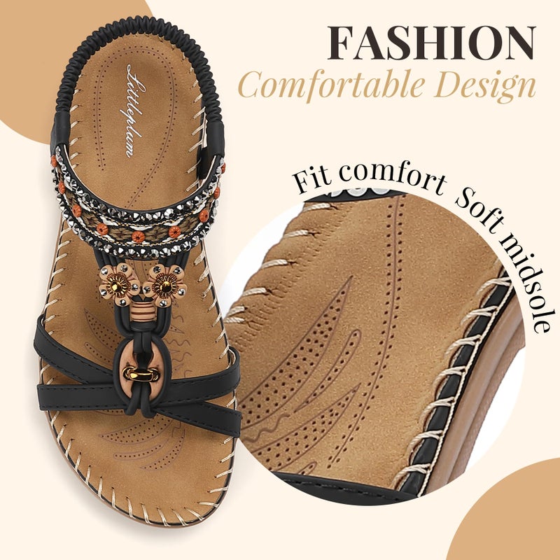 Littleplum Sandals for Women Arch Support Handmade Sandals Women's Summer Beach Sandals Comfort Walking Shoes Bohemian Flip Flops Womens Sandals Black Size 8 - Image 5