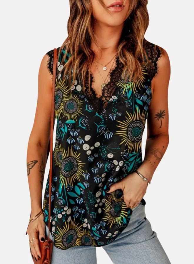 YUNIQEE Black Floral Print Top