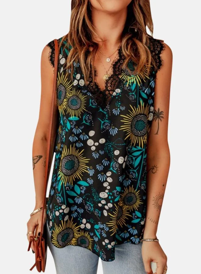 YUNIQEE Black Floral Print Top