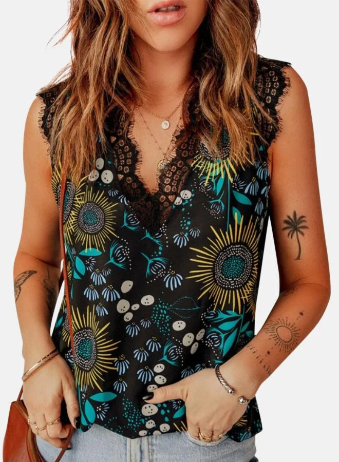 YUNIQEE Black Floral Print Top
