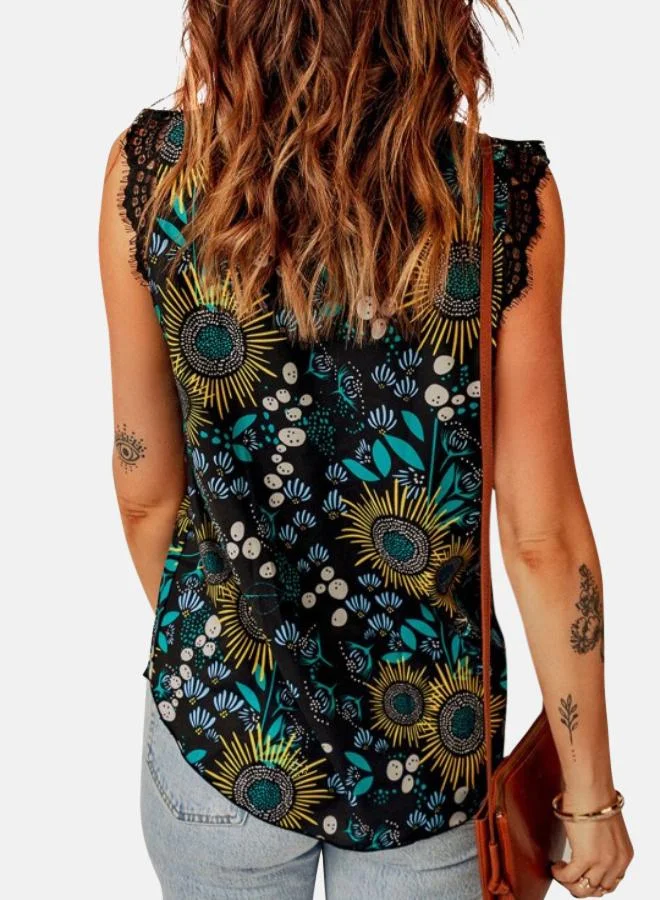YUNIQEE Black Floral Print Top