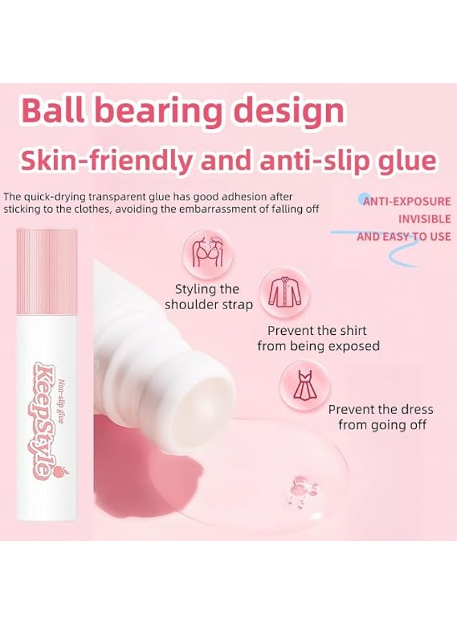 3 Piece Liquid Roll on Anti-Slip Glue Roll on Body Adhesive, Invisible Low Collar Strap Fixing Tapes, Clear Tape Adhesive for Clothes & Skin, Sweat Proof & Easily Washable, for Sock, Dresses - Image 3