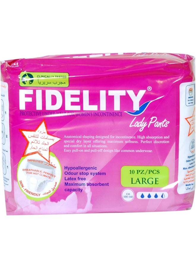 FIDELITY Lady Pants Large Absorbent Female Briefs - 10 Units - Image 1