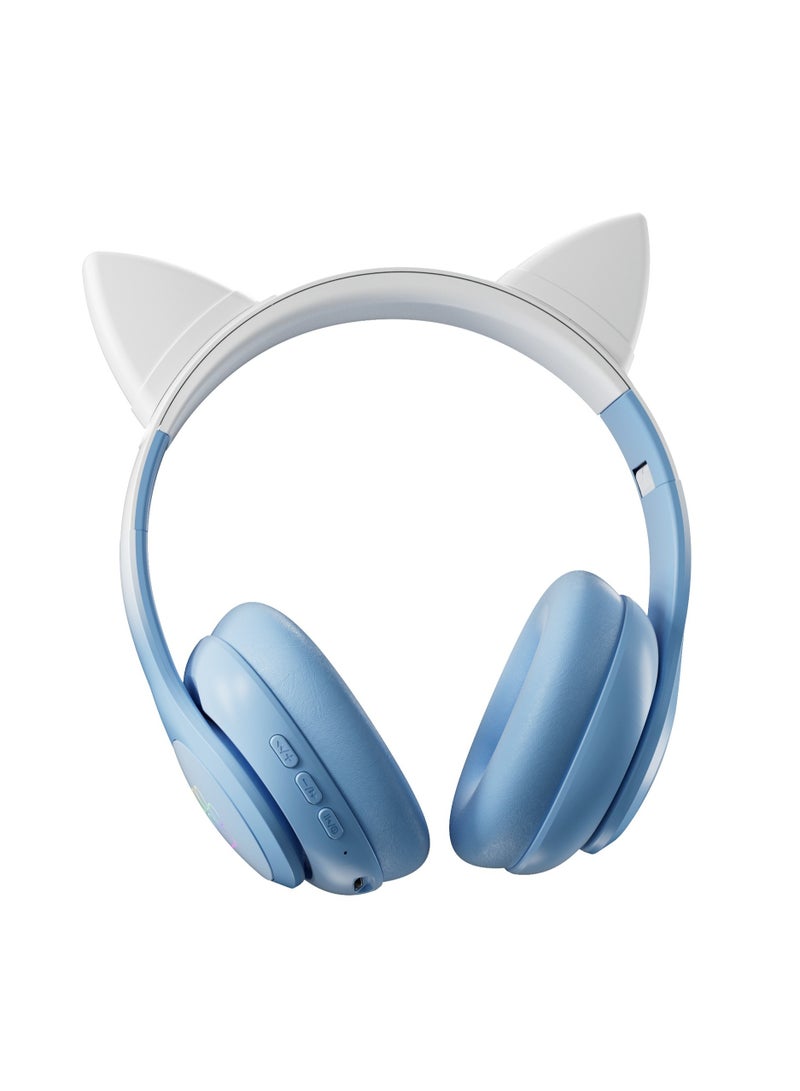 GULFLINK Cat Ear Foldable Comfortable Headphones For Kids Bluetooth Headphone With Microphone Blue - Image 1
