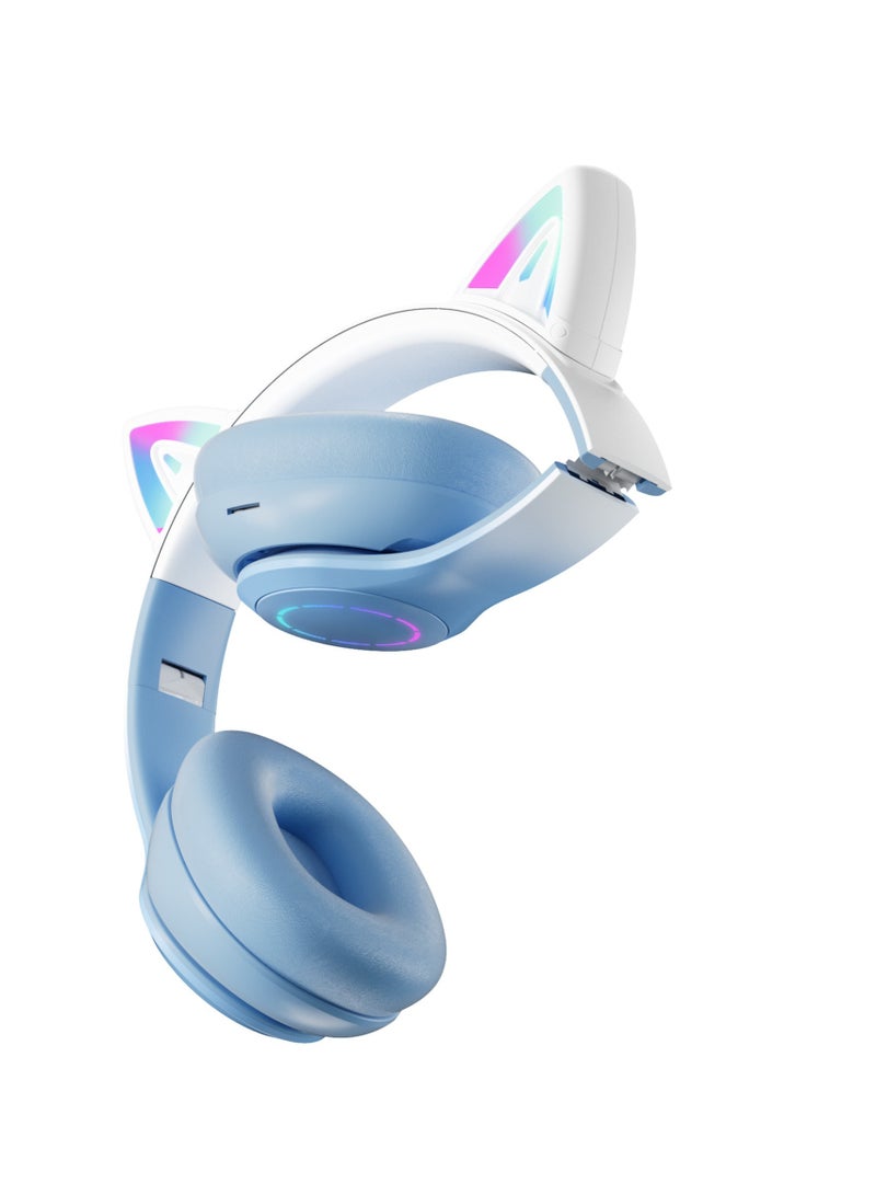 GULFLINK Cat Ear Foldable Comfortable Headphones For Kids Bluetooth Headphone With Microphone Blue - Image 4