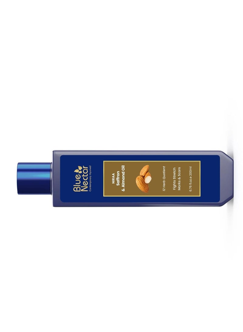 Blue Nectar Niraa  Saffron & Almond Oil for Stretch Marks for Pregnant Women | Visibly Reduces Marks, Hydrates Skin & Improves Elasticity | 100% Natural & Safe (12 Herbs, 200ml) - Image 4