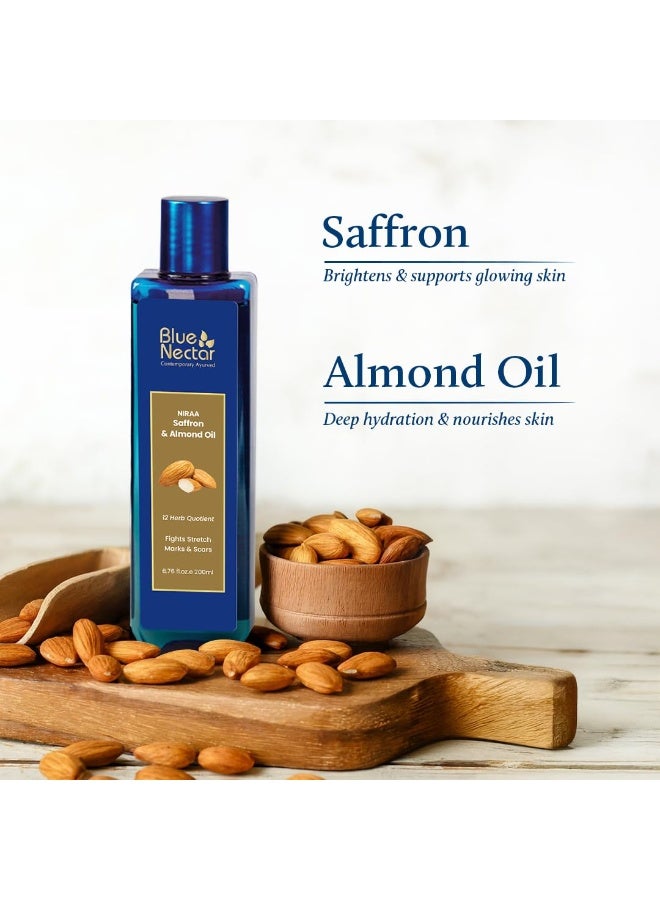 Blue Nectar Niraa  Saffron & Almond Oil for Stretch Marks for Pregnant Women | Visibly Reduces Marks, Hydrates Skin & Improves Elasticity | 100% Natural & Safe (12 Herbs, 200ml) - Image 3