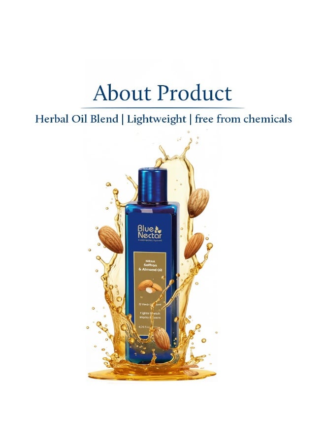 Blue Nectar Niraa  Saffron & Almond Oil for Stretch Marks for Pregnant Women | Visibly Reduces Marks, Hydrates Skin & Improves Elasticity | 100% Natural & Safe (12 Herbs, 200ml) - Image 2