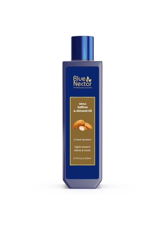Blue Nectar Niraa  Saffron & Almond Oil for Stretch Marks for Pregnant Women | Visibly Reduces Marks, Hydrates Skin & Improves Elasticity | 100% Natural & Safe (12 Herbs, 200ml) - Image 1