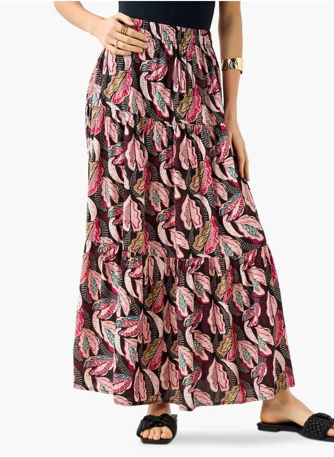 فاف Printed Maxi Skirt with Elasticated Waistband