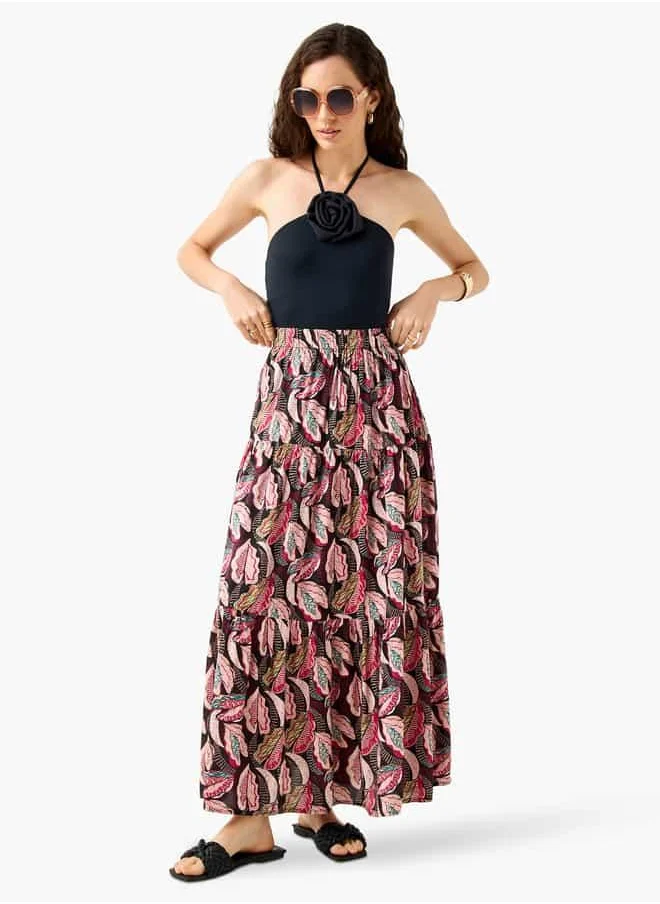 فاف Printed Maxi Skirt with Elasticated Waistband