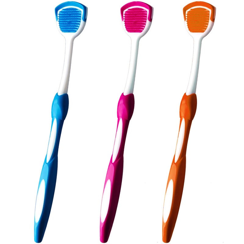 MR LION Tongue Brush, Tongue Scraper, Tongue Cleaner, Tongue Scraper Brush, Tongue Cleaner Brush, Tongue Brushes Helps Fight Bad Breath, 3 Tongue Scrapers, 3 Pack (Blue & Orange & Red) - Image 1