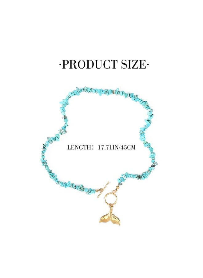 Chennie Boho Necklaces Blue Short Turquoise Choker Necklace Handmade Necklace Chain Jewelry for Women and Girls - Image 3