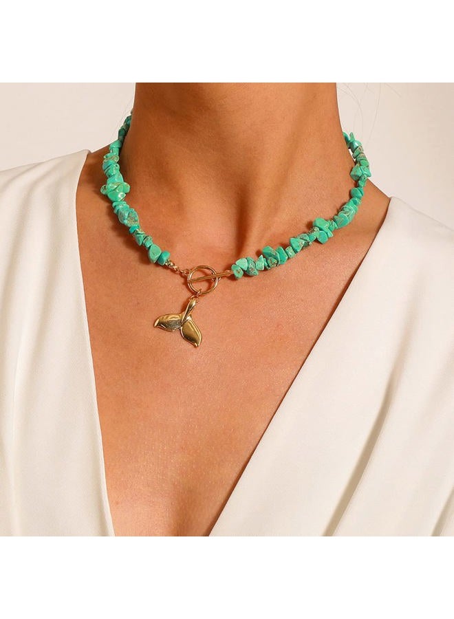 Chennie Boho Necklaces Blue Short Turquoise Choker Necklace Handmade Necklace Chain Jewelry for Women and Girls - Image 2