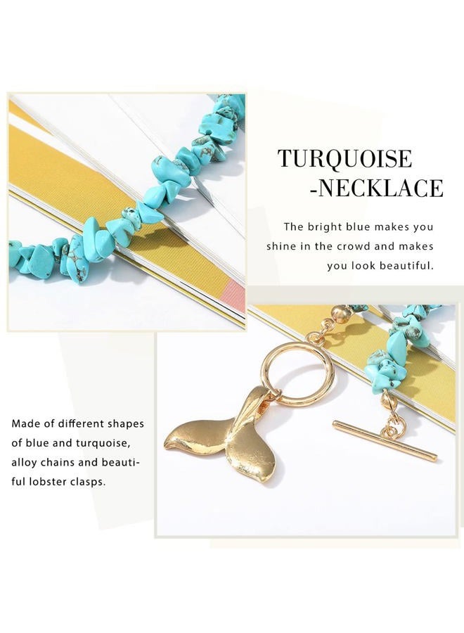 Chennie Boho Necklaces Blue Short Turquoise Choker Necklace Handmade Necklace Chain Jewelry for Women and Girls - Image 5