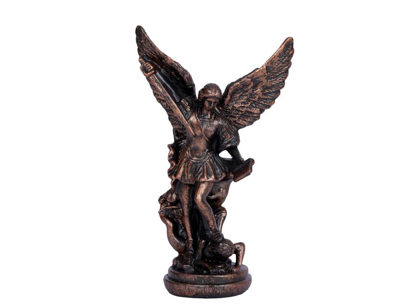 Dlfghos San Miguel Arcangel Statue St. Michael Statue 5.2in Small Saint Michael Statue Bronze St Michael The Archangel Statue Archangel Michael Statue Collection Christian Catholic Figurines Angel Sculpture - Image 1