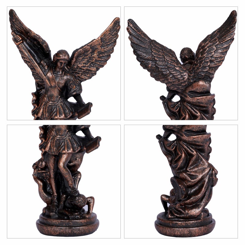 Dlfghos San Miguel Arcangel Statue St. Michael Statue 5.2in Small Saint Michael Statue Bronze St Michael The Archangel Statue Archangel Michael Statue Collection Christian Catholic Figurines Angel Sculpture - Image 5