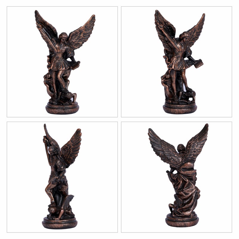Dlfghos San Miguel Arcangel Statue St. Michael Statue 5.2in Small Saint Michael Statue Bronze St Michael The Archangel Statue Archangel Michael Statue Collection Christian Catholic Figurines Angel Sculpture - Image 4