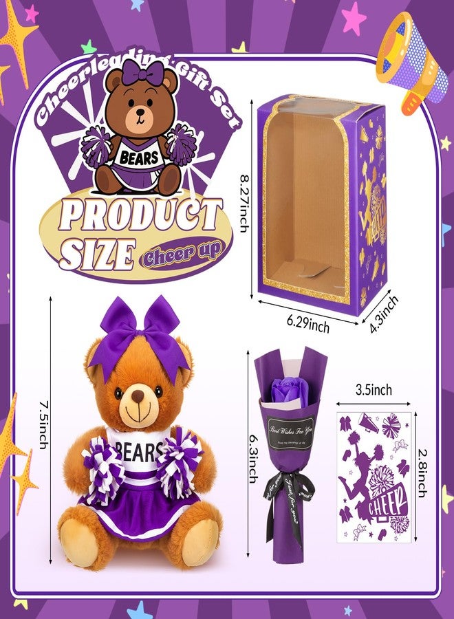 Arrowbash Cheerleading Gift Set Cute Cheerleader Bear with Artificial Flower Cheerleading Card and Box with Window Support Gift for Her Cheerleader Friends(Purple) - Image 3