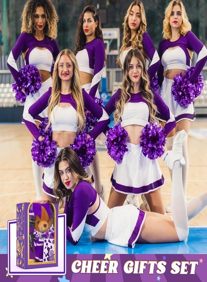 Arrowbash Cheerleading Gift Set Cute Cheerleader Bear with Artificial Flower Cheerleading Card and Box with Window Support Gift for Her Cheerleader Friends(Purple) - Image 4