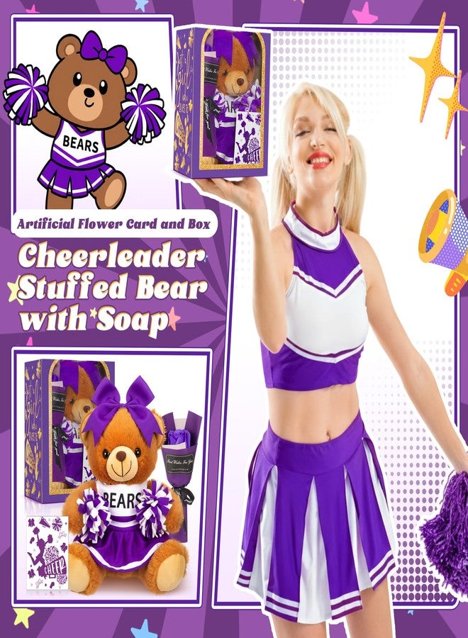 Arrowbash Cheerleading Gift Set Cute Cheerleader Bear with Artificial Flower Cheerleading Card and Box with Window Support Gift for Her Cheerleader Friends(Purple) - Image 5