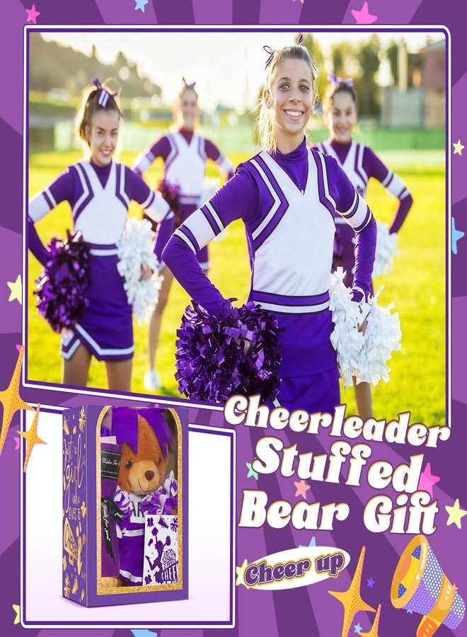 Arrowbash Cheerleading Gift Set Cute Cheerleader Bear with Artificial Flower Cheerleading Card and Box with Window Support Gift for Her Cheerleader Friends(Purple) - Image 2