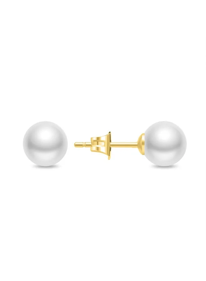 POLICE Opaline Gold Plated White Pearl Stud Earrings for Women