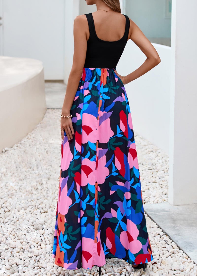 KIRUNDO Women Summer Sleeveless Boho Floral Maxi Dress 2026 Scoop Neck Tank A Line Flowy Beach Vacation Resort Wear Sundress(Floral Black Multicolored, Large) - Image 2